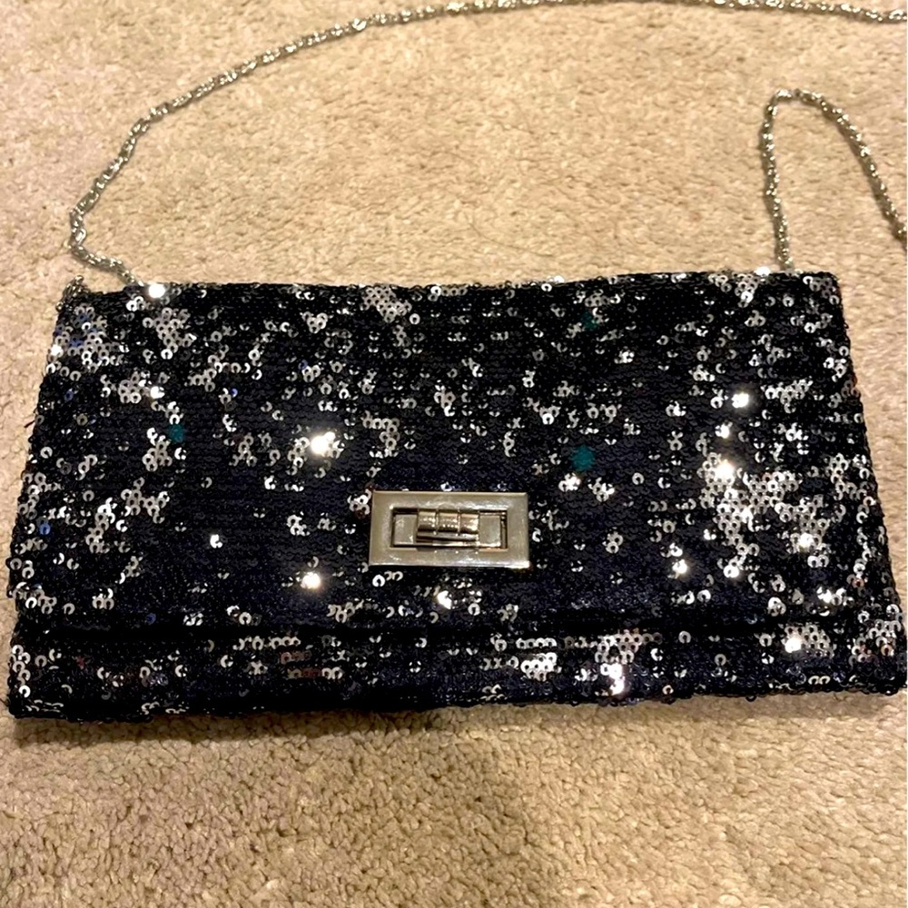 Black & Silver Sequin Evening Clutch